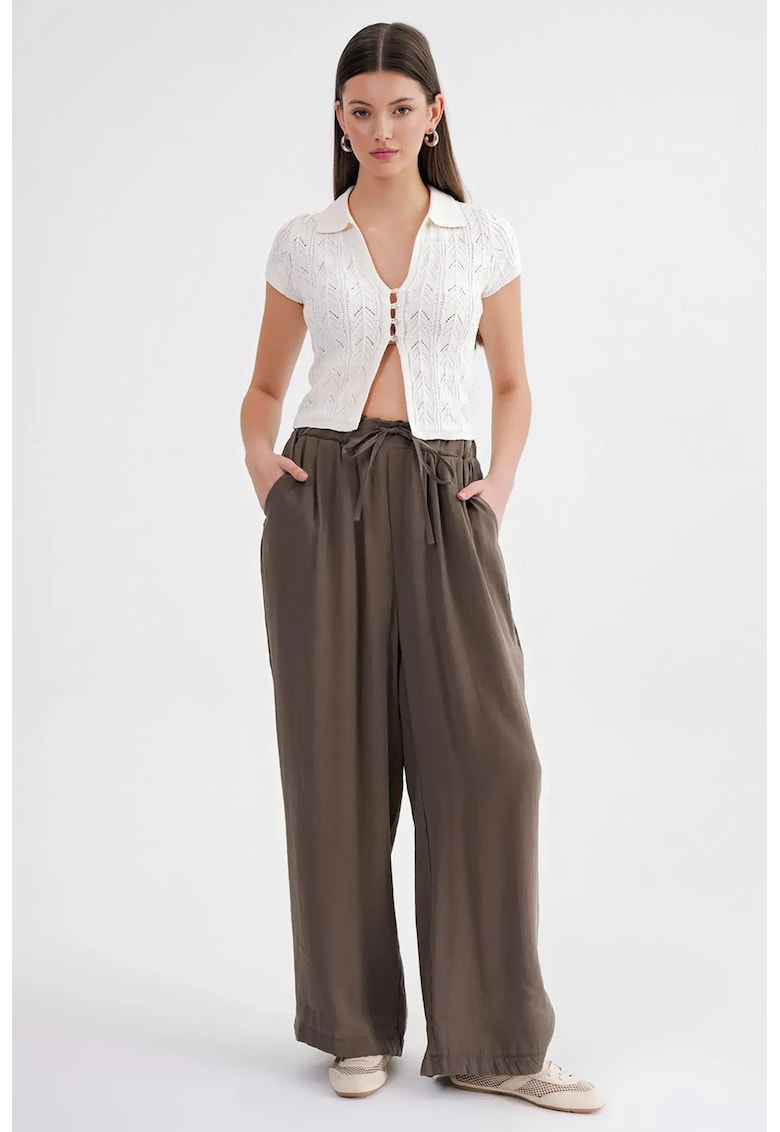 Pantaloni dama Palazzo plisati - Kaki