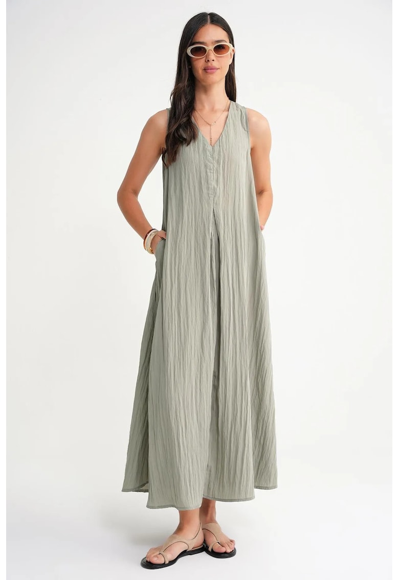 Rochie Maxi Decolteu in V - Verde salvie - Textil