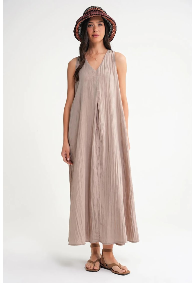 Rochie maxi decolteu in V - maro - textil