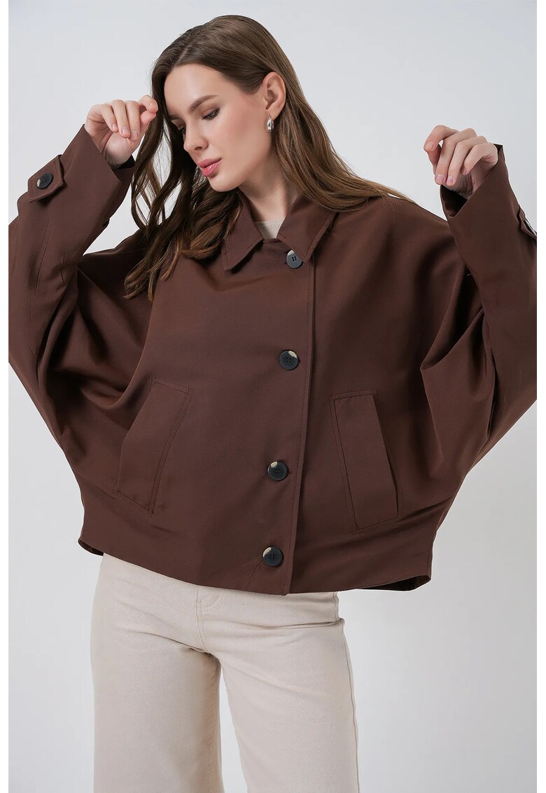 Palton dama - trenci supradimensionat - maro mocha - textil