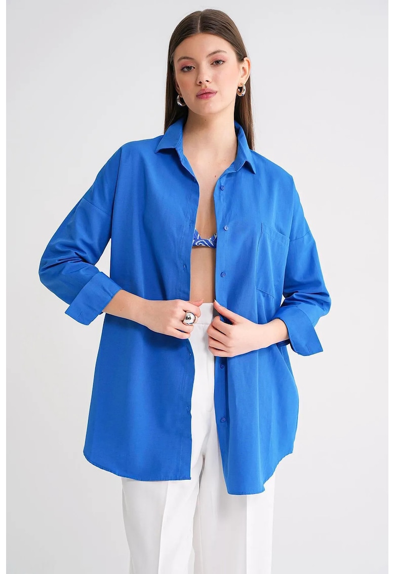 Camasa dama - cu nasturi - albastru - textil -