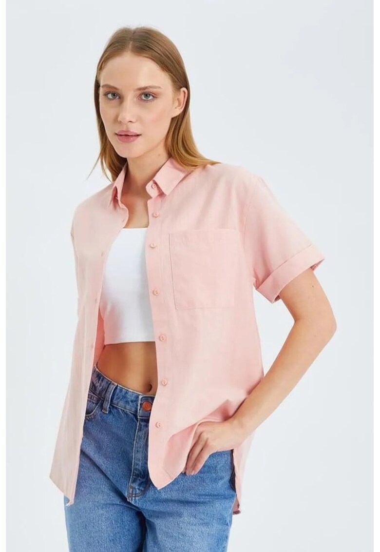 Camasa dama - din poplin slim fit - roz pudrat - textil