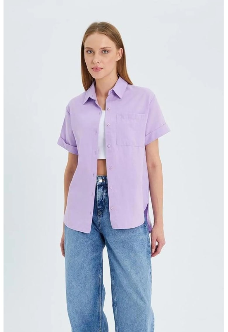 Camasa dama - Slim Fit - buzunar - lila - textil