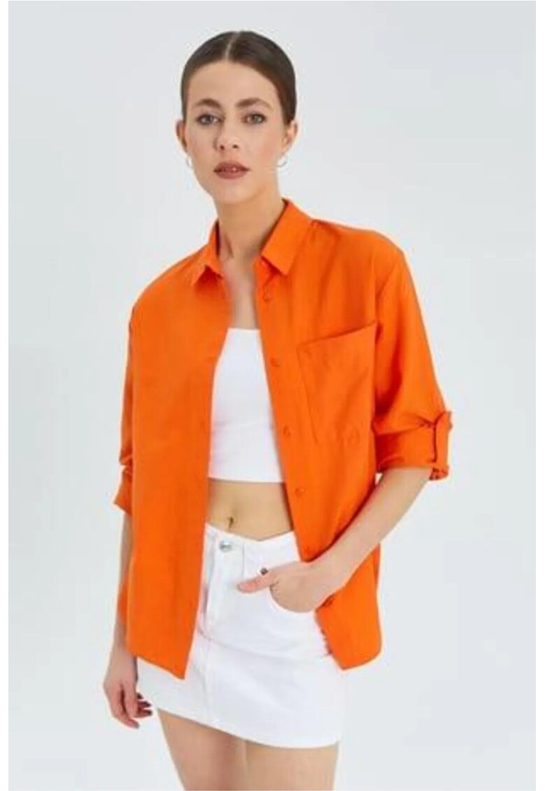 Camasa dama - cu nasturi si buzunar - portocaliu dovleac - textil