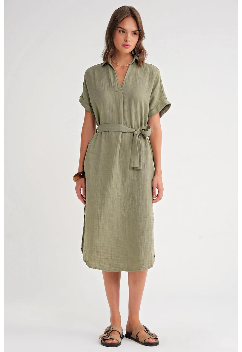 Rochie midi verde - cu maneca scurta - textil