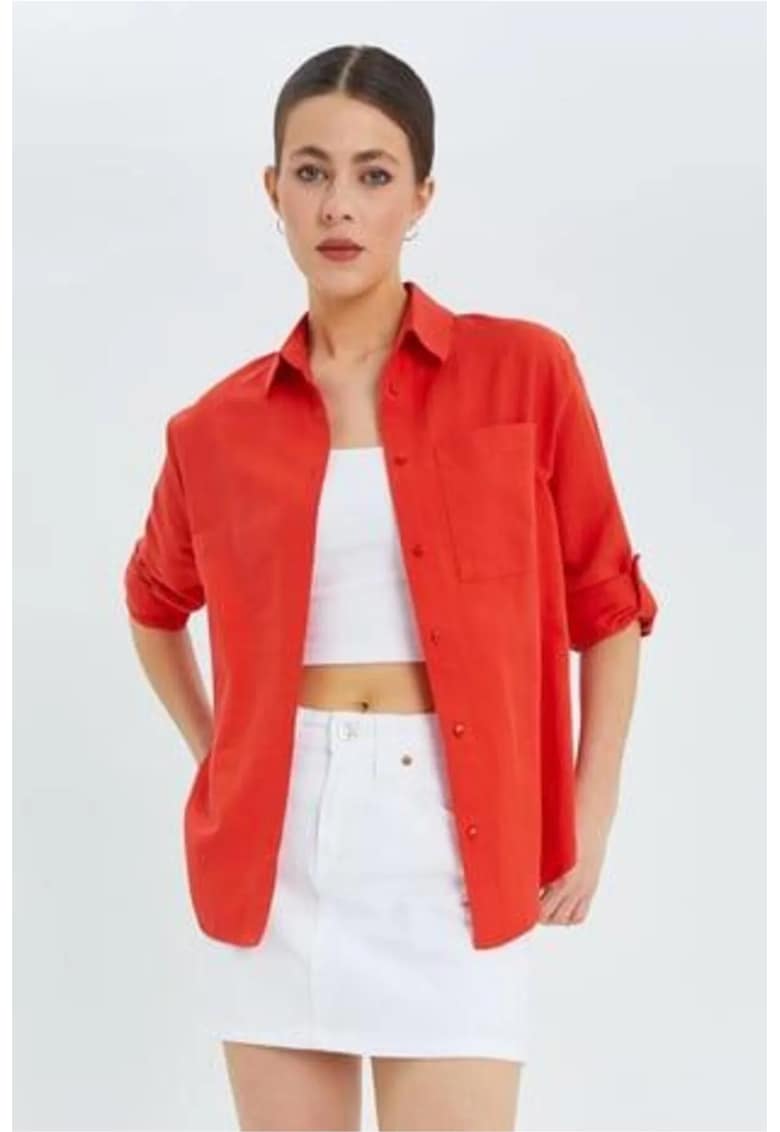 Camasa rosie - textil - cu maneca lunga si buzunar