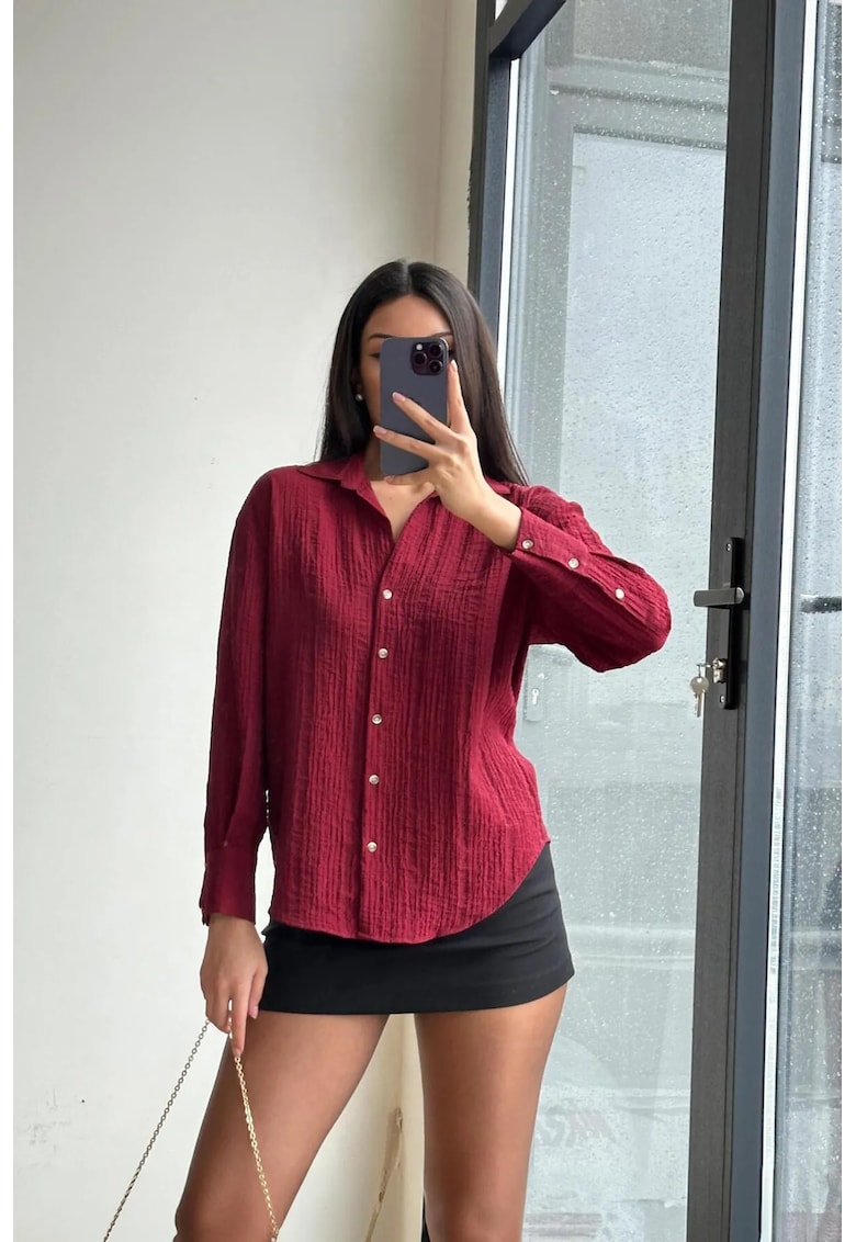 Camasa dama - camasa cu maneca lunga - rosu burgund - textil
