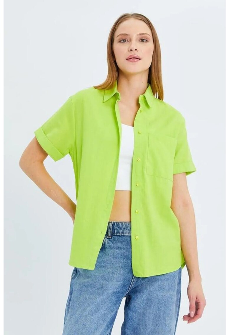 Camasa dama - camasa poplin Slim Fit - verde padure - textil