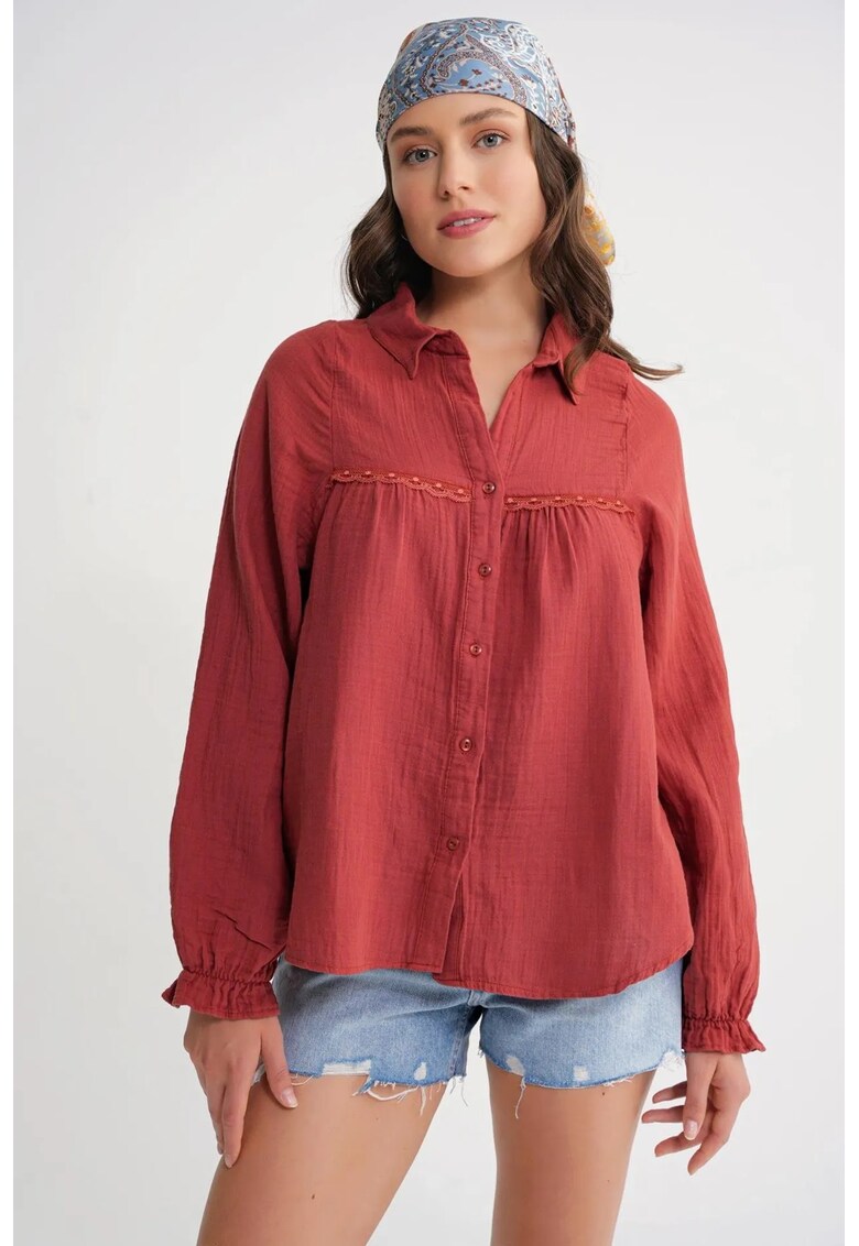 Camasa dama - camasa texturata din bumbac - rosu caramiziu - textil