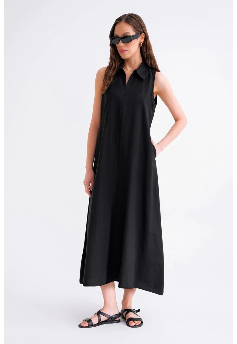 Rochie Midi - Fermoar Negru - Textil - Negru