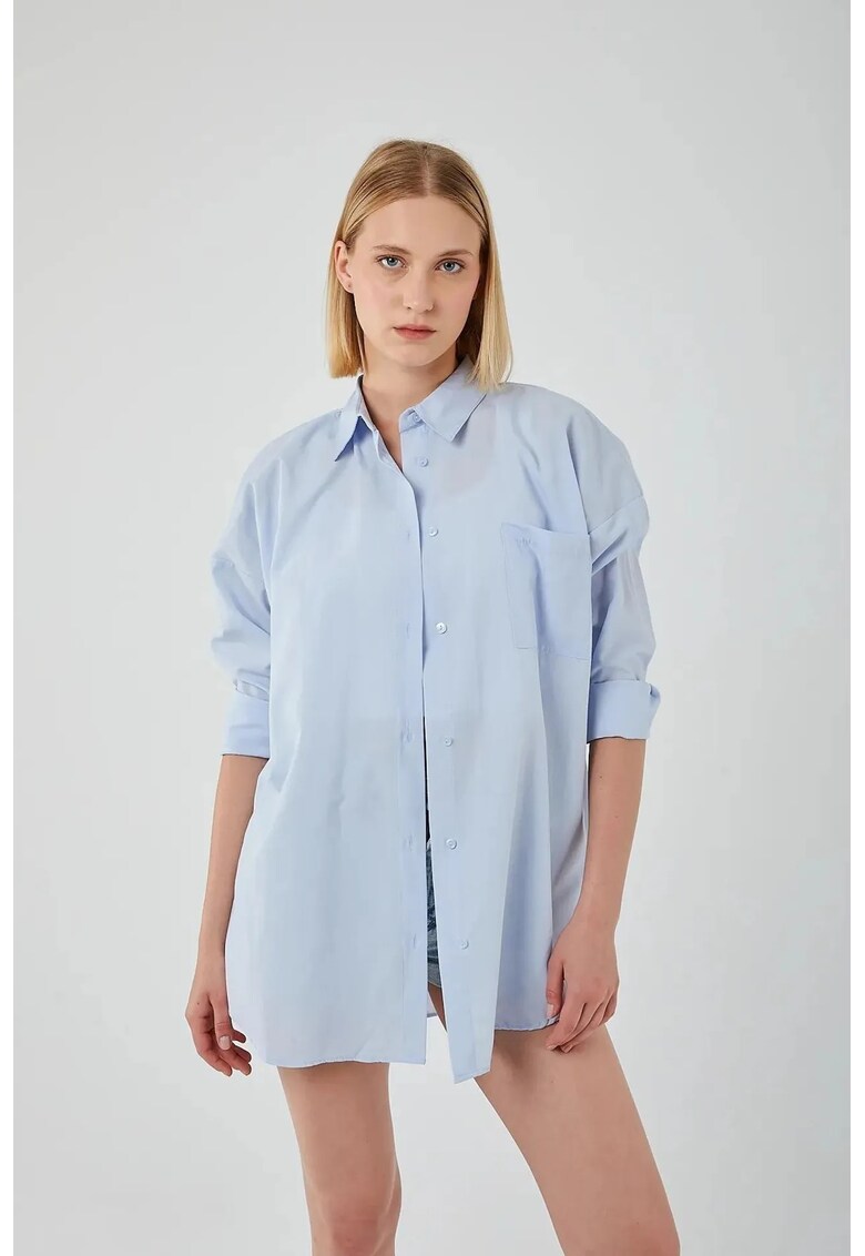 Camasa dama - cu maneca lunga - albastru deschis - textil -