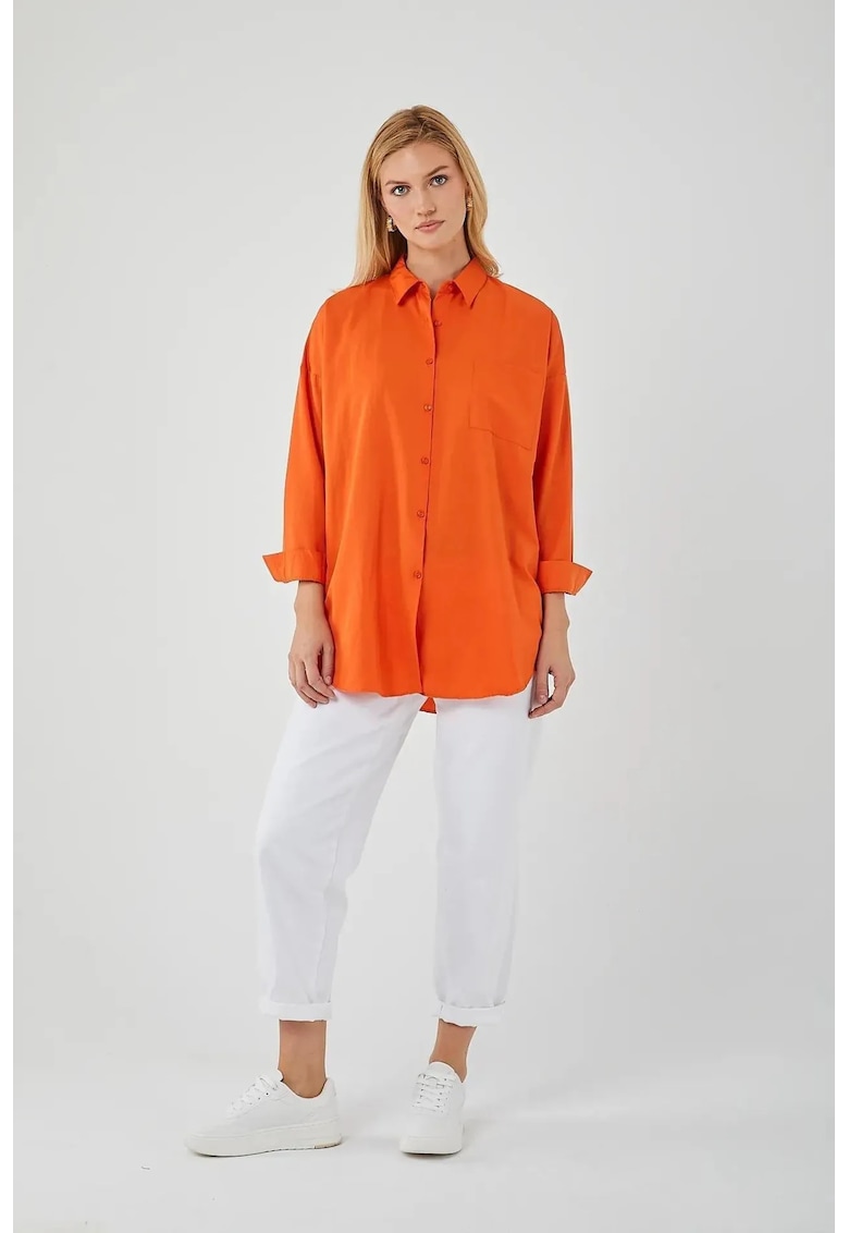 Camasa dama - cu maneca lunga - portocalie - textil
