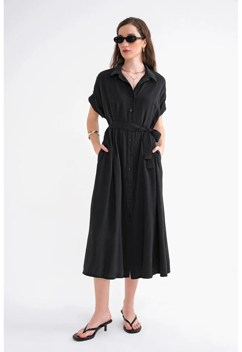 Rochie-camasa negru - textil - cu curea