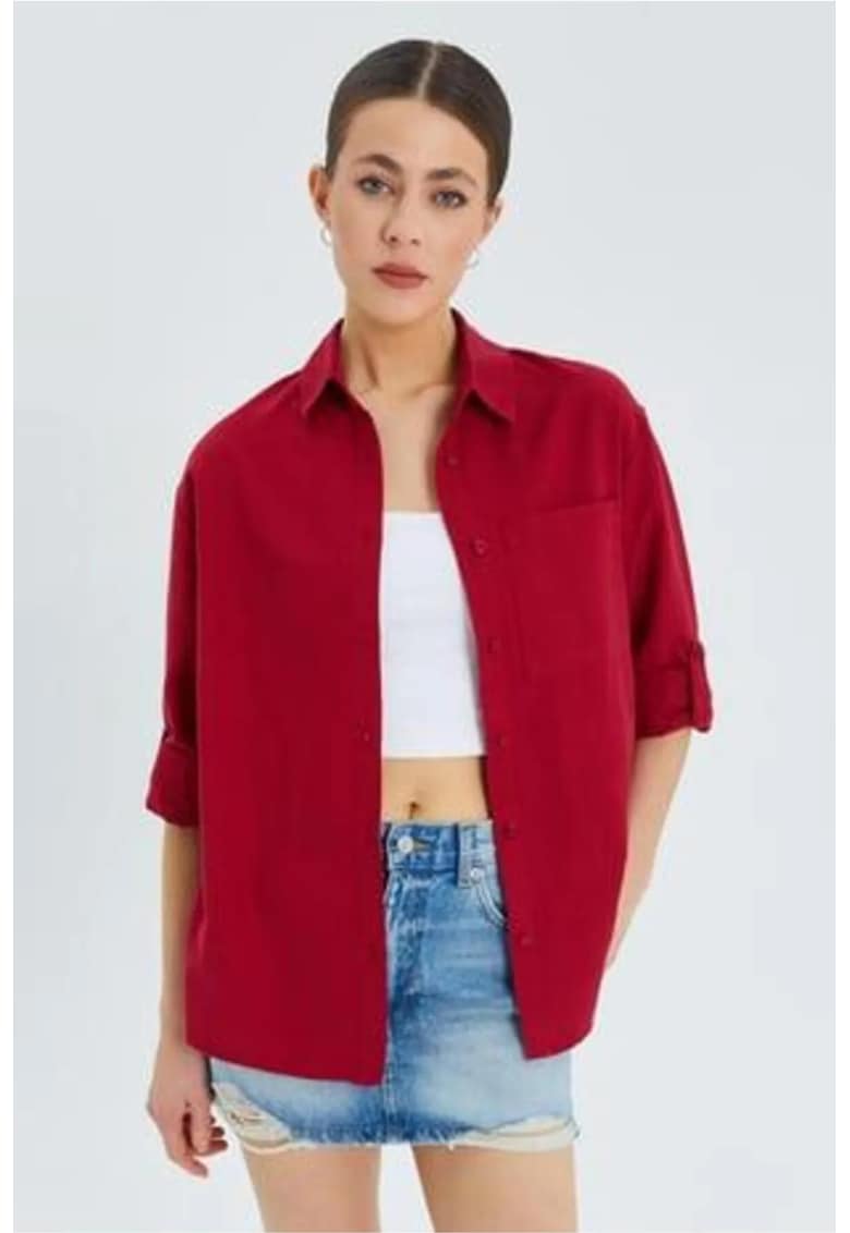 Camasa dama - camasa cu maneca lunga - buzunar - rosu burgundi - textil