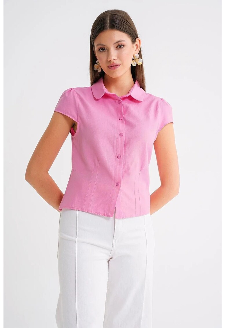 Camasa dama - Poplin Slim Fit - roz pudrat - textil