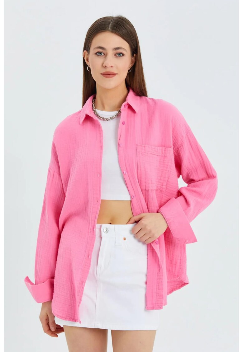 Camasa dama - supradimensionata - roz aprins - textil
