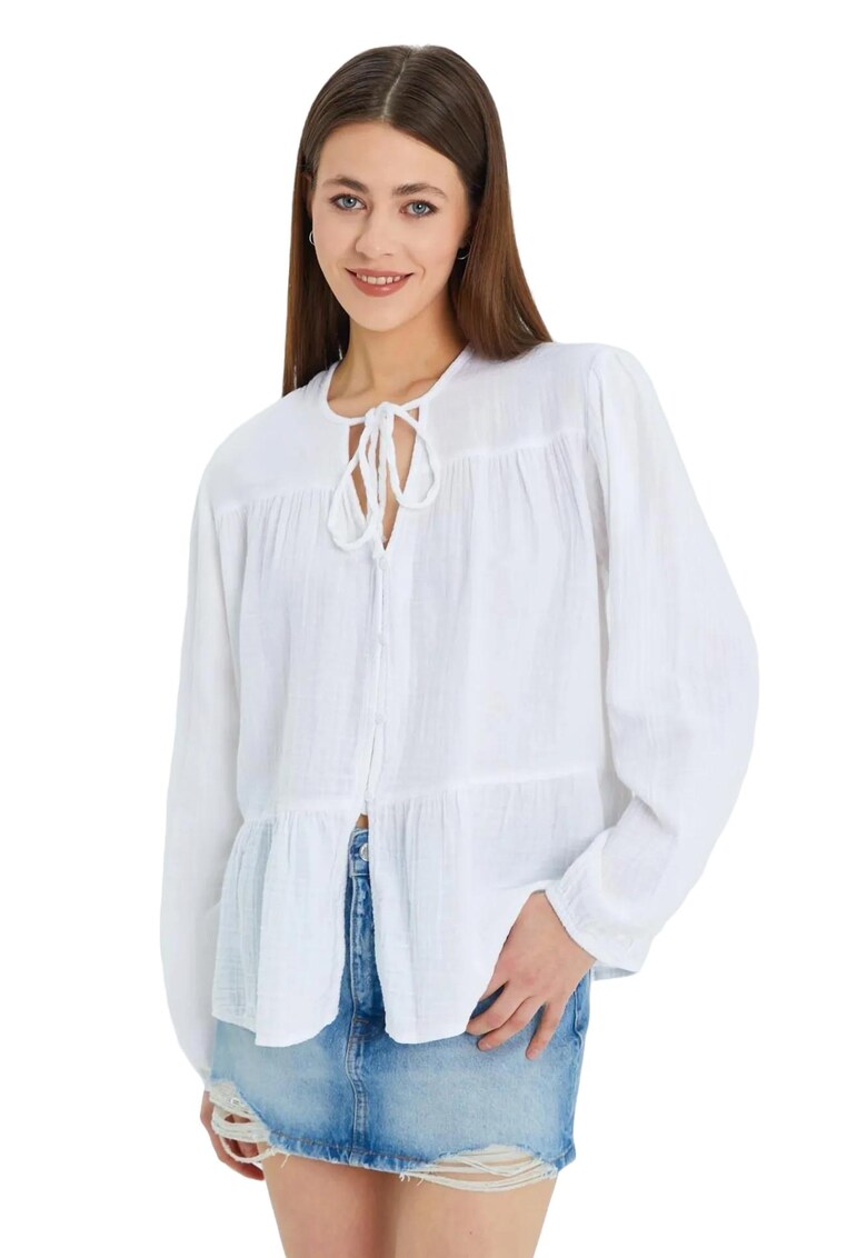 Camasi dama - bluza cu maneca lunga - croiala lejera - alb - textil