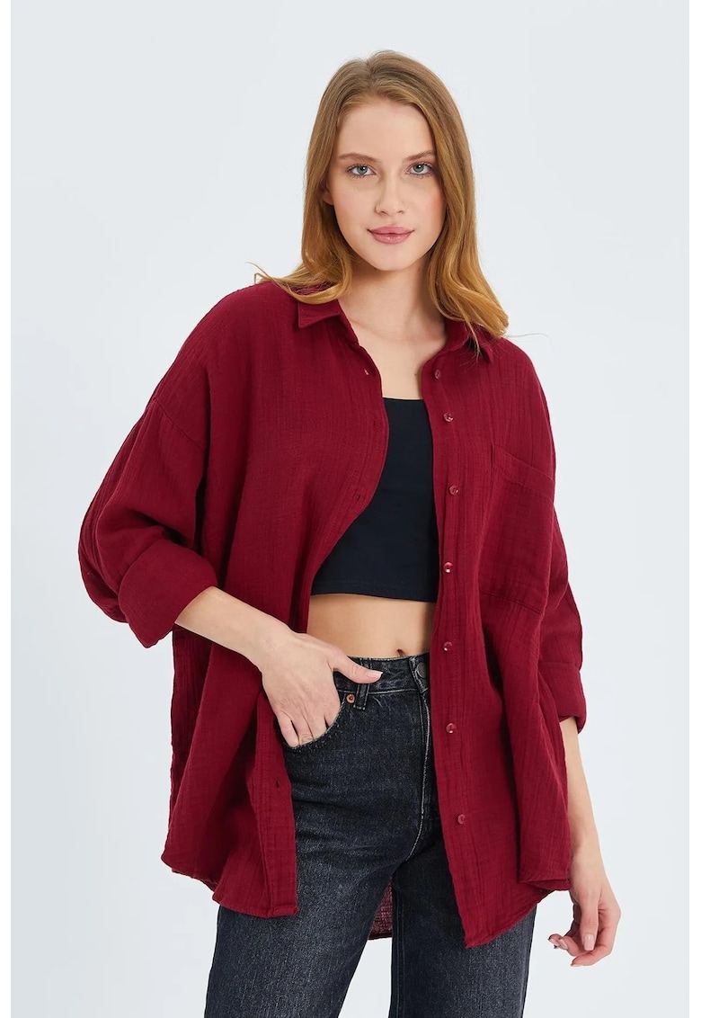 Camasa dama - supradimensionata - detalii buzunar - rosu burgundia - textil
