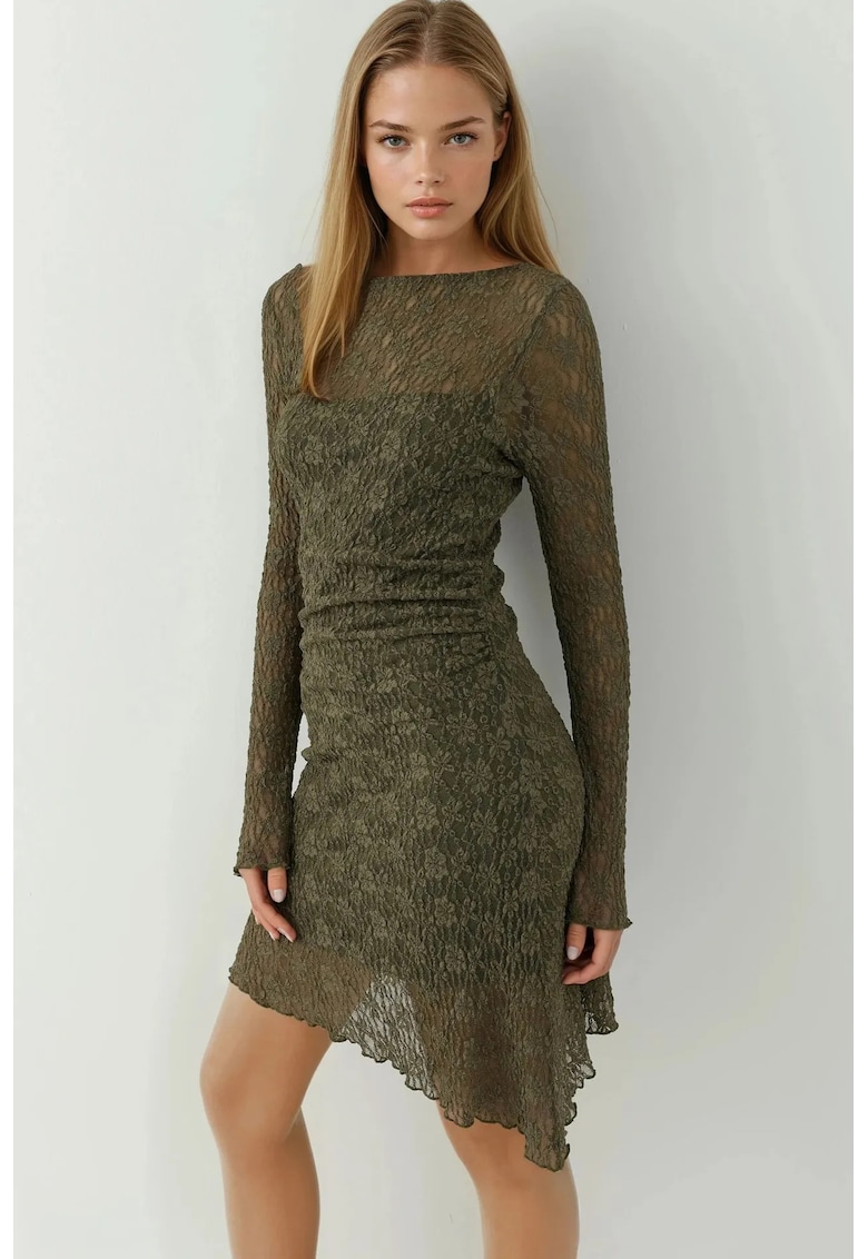 Rochie asimetrica Verde - Maneci Lungi - Jerseu