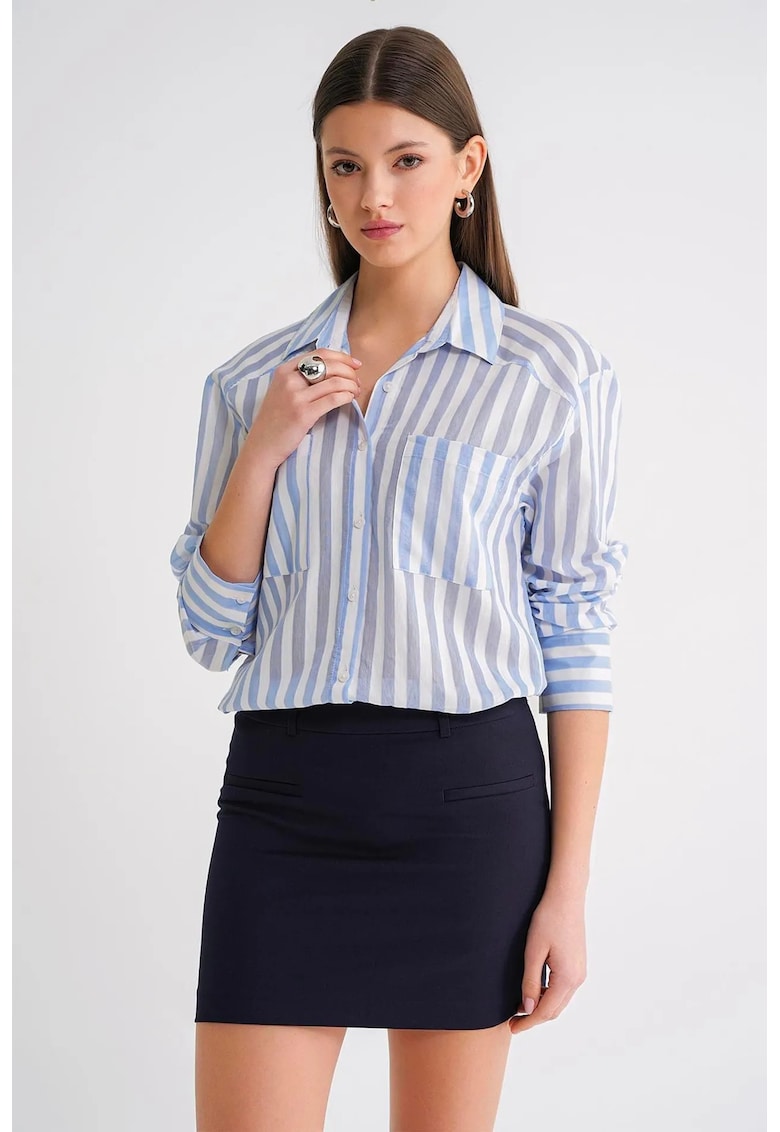 Camasa dama - camasa din poplin cu dungi - albastru deschis - bumbac