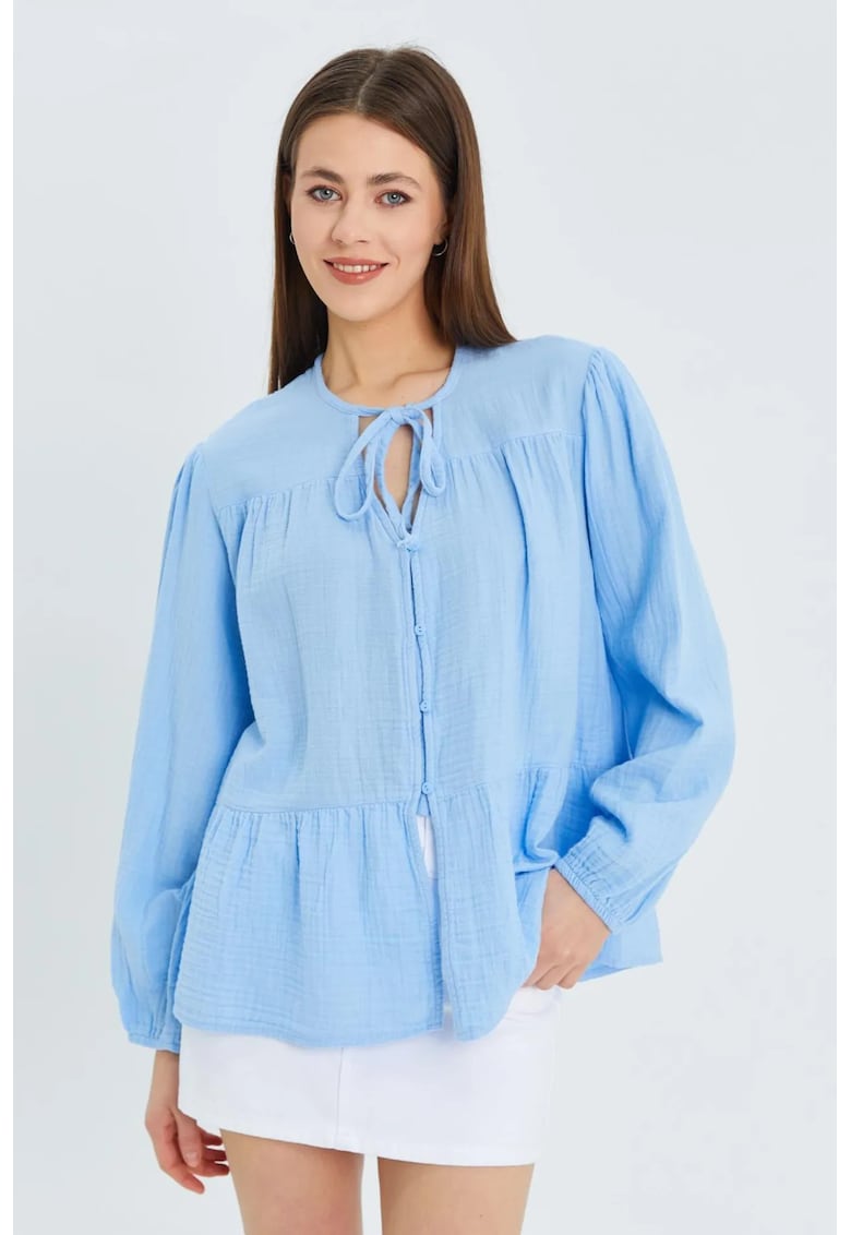 Camasa dama - bluza cu maneca lunga - croiala relaxata - albastru deschis - textil