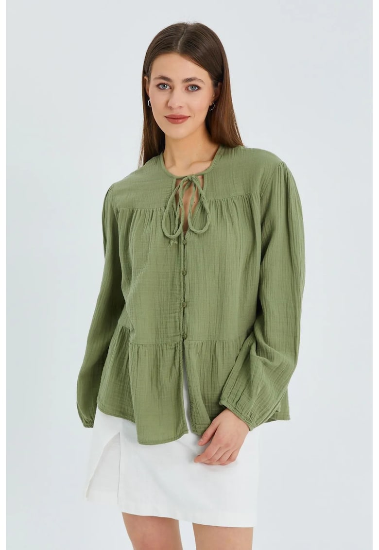 Camasa dama - bluza cu maneca lunga - croiala relaxata - verde salvie - textil