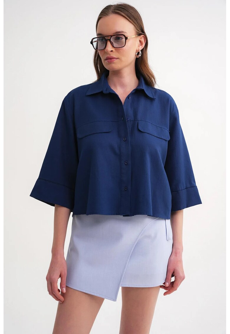 Camasa dama - camasa scurta - bumbac - albastru marin