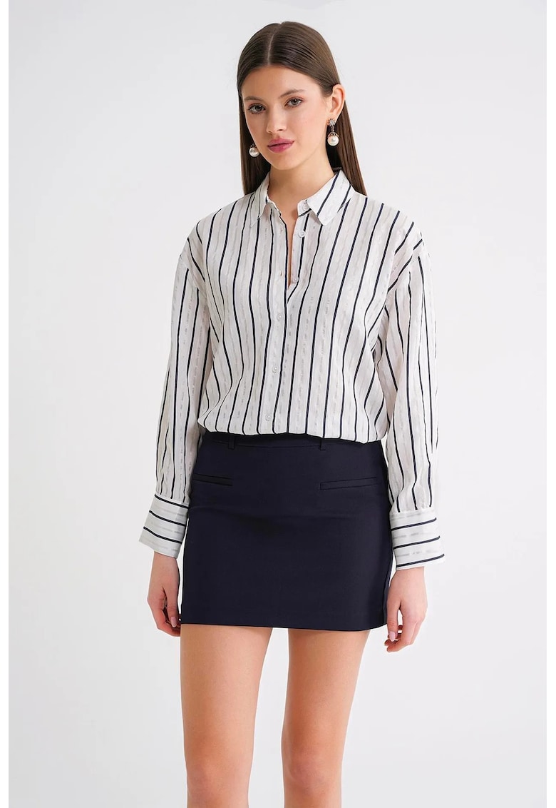 Camasa dama - camasa cu maneca lunga - dungi - negru - textil