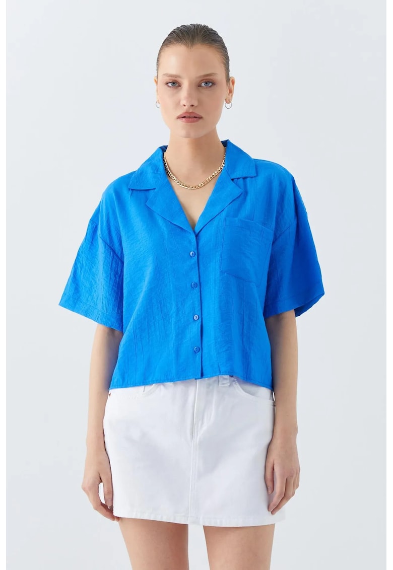 Camasa scurta croiala lejera - albastru cobalt - textil