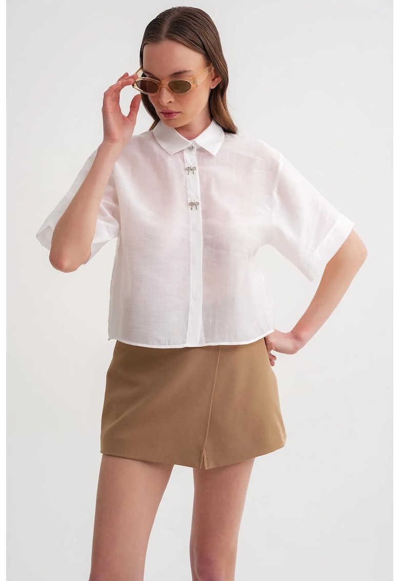 Camasa dama - camasa scurta cu maneca scurta - ivoriu natural - textil