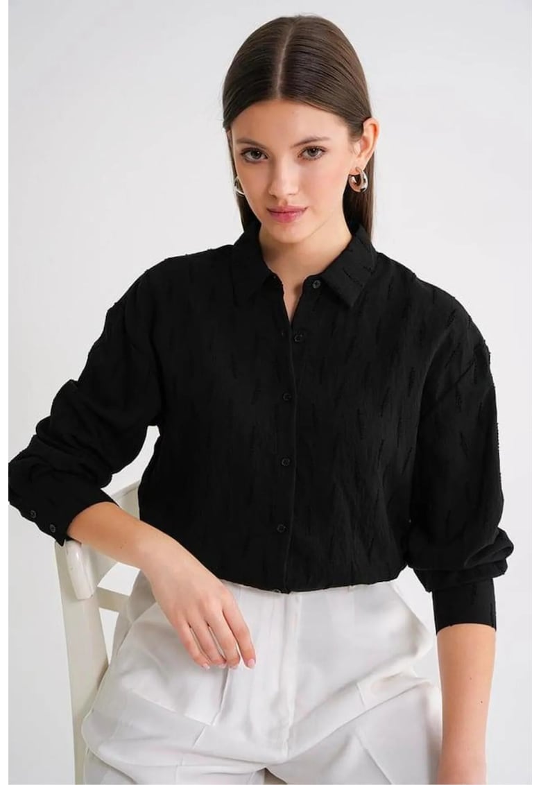 Camasa dama - camasa din poplin texturat - negru - bumbac
