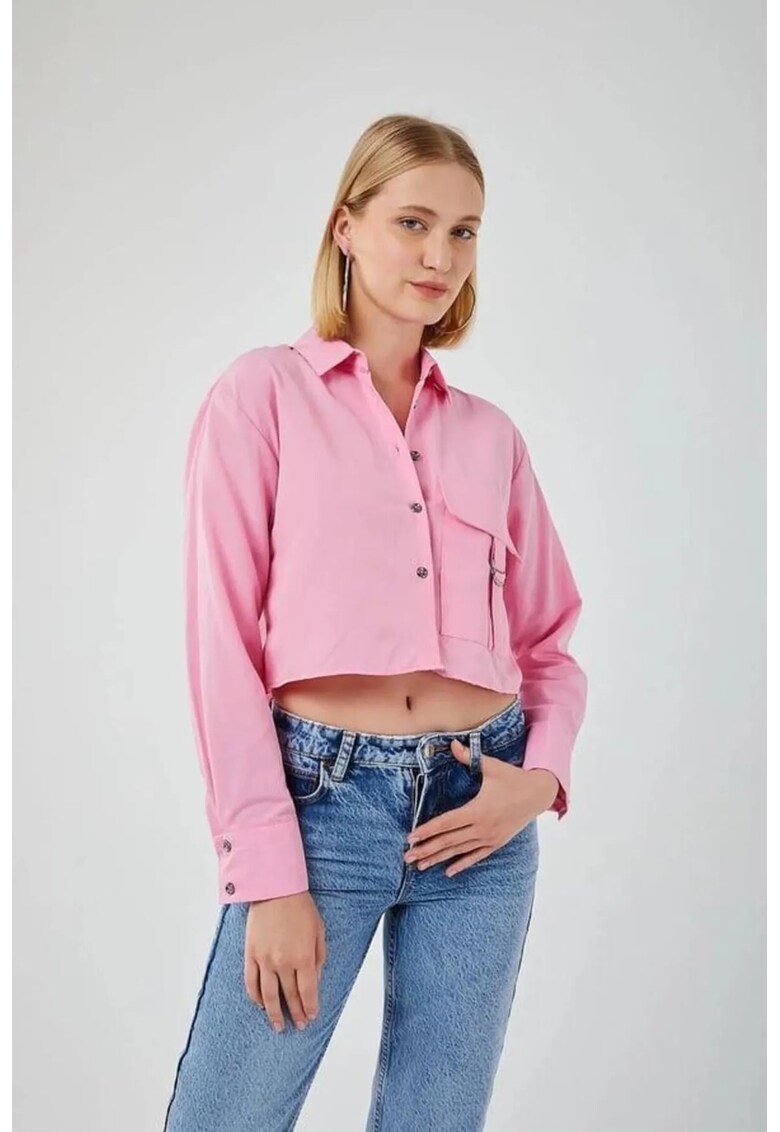 Camasa dama - camasa scurta - roz magenta - detaliu buzunar