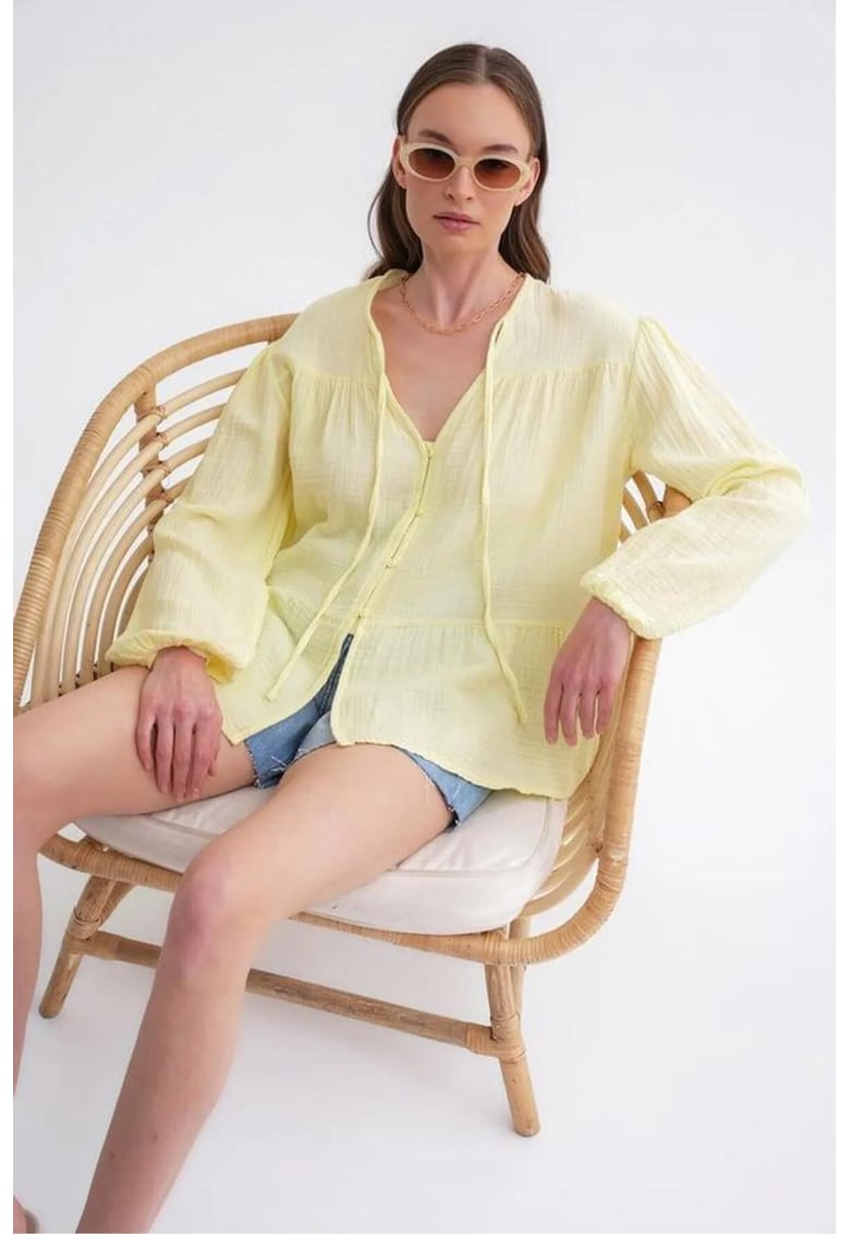 Camasa dama - bluza cu maneca lunga - croiala lejera - galben chihlimbar - textil