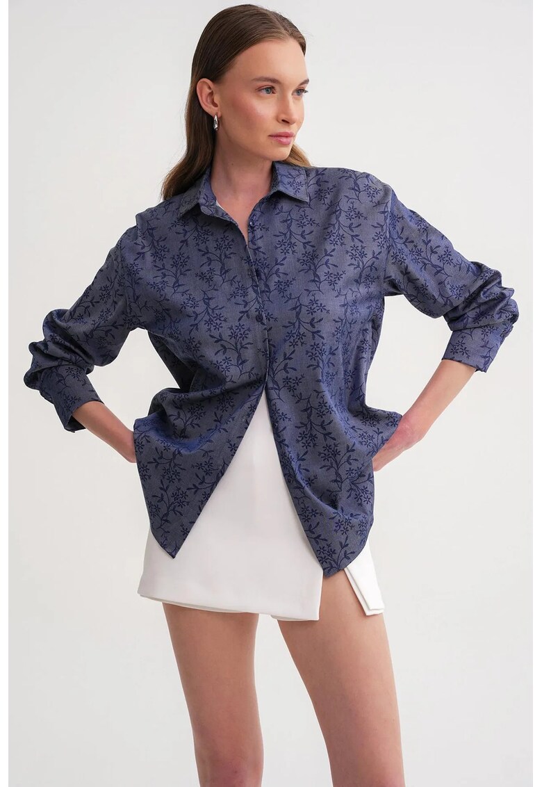 Camasa imprimeu floral - albastru marocan - textil