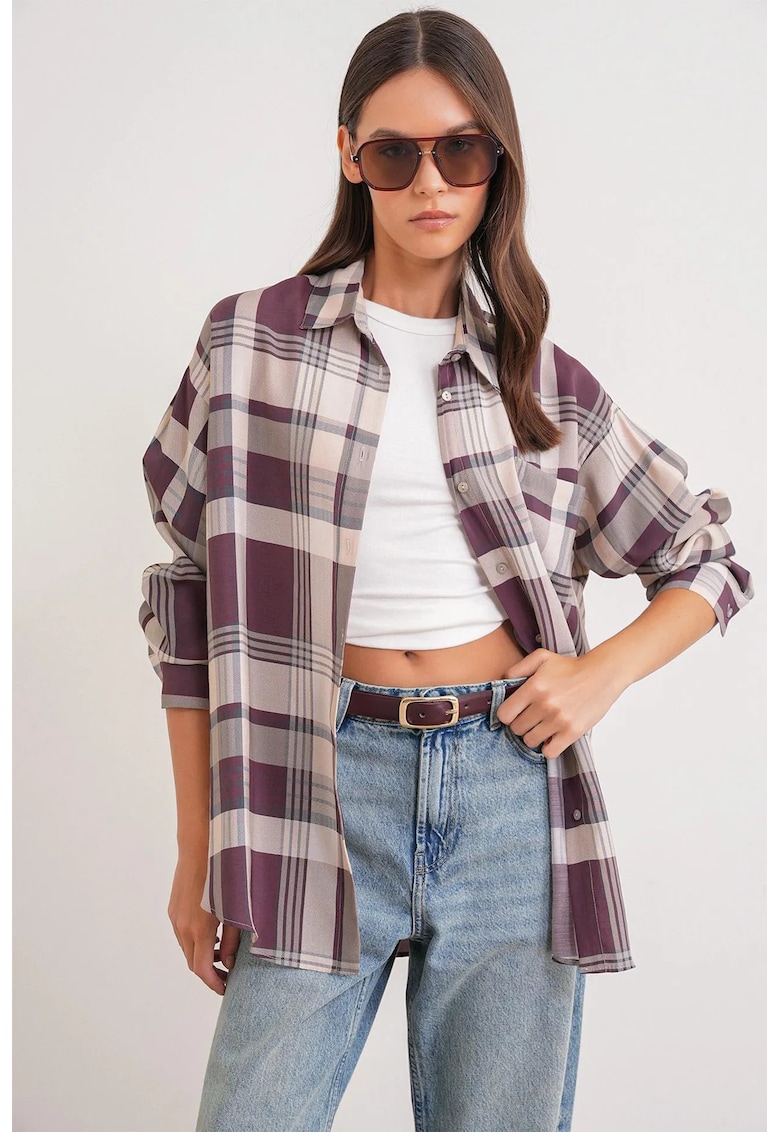 Camasa dama - supradimensionata - carouri - multicolor - bumbac