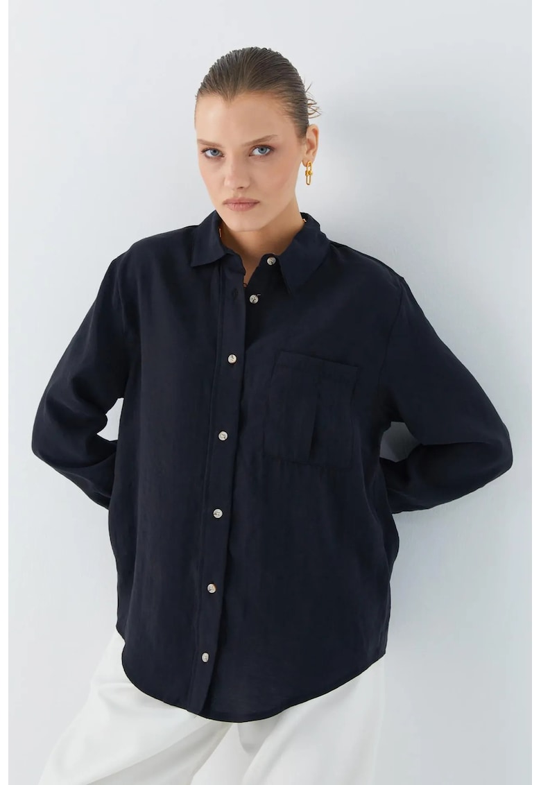 Camasa dama - camasa relaxata - buzunar - negru - textil