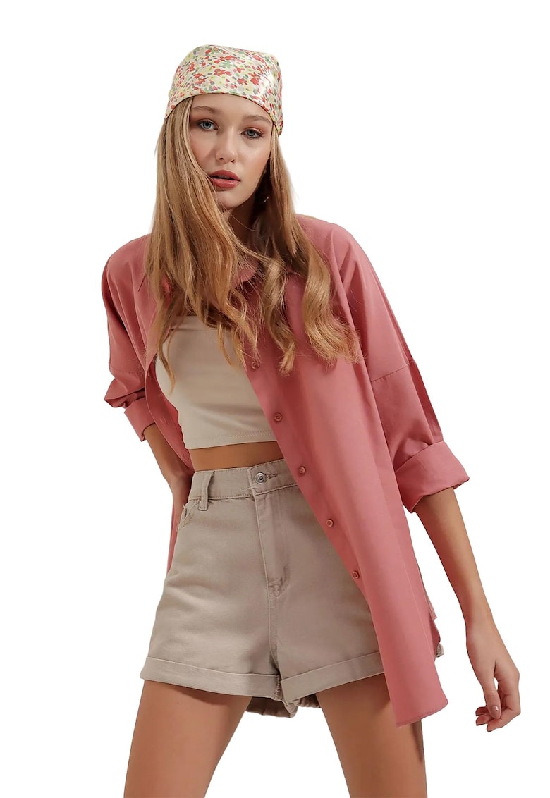 Camasa dama - supradimensionata - roz prafuit - bumbac