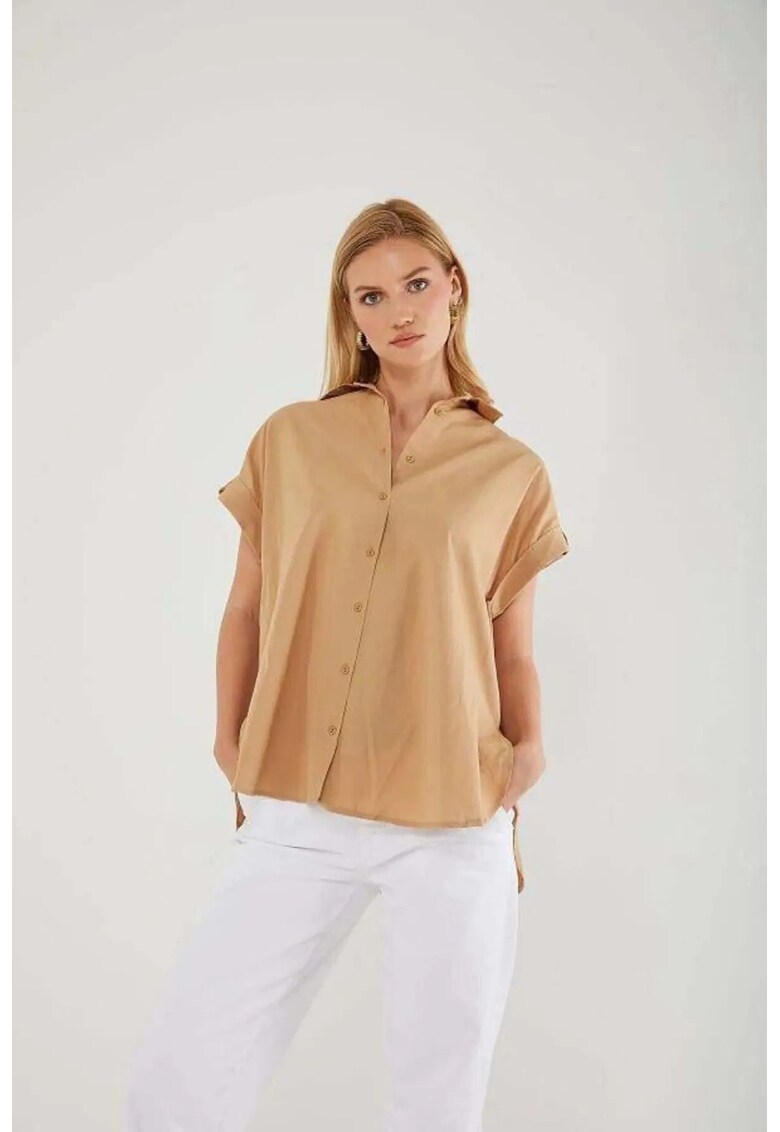 Camasa dama - camasa cu maneca scurta supradimensionata - bej natural - textil
