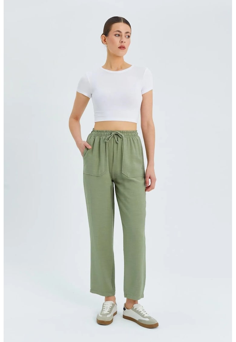 Pantaloni dama talie inalta verde salvie - Verde salvie