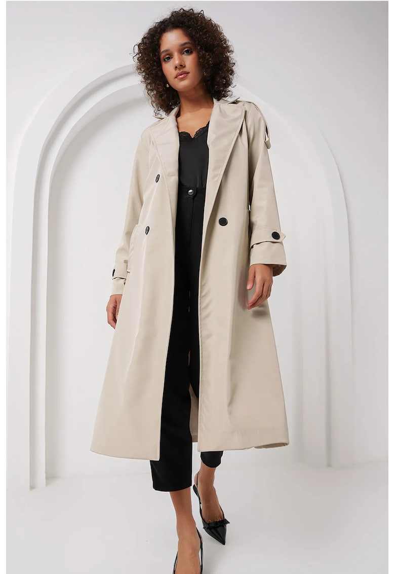 Palton dama trenci lung - doua randuri de nasturi - piatra naturala - textil