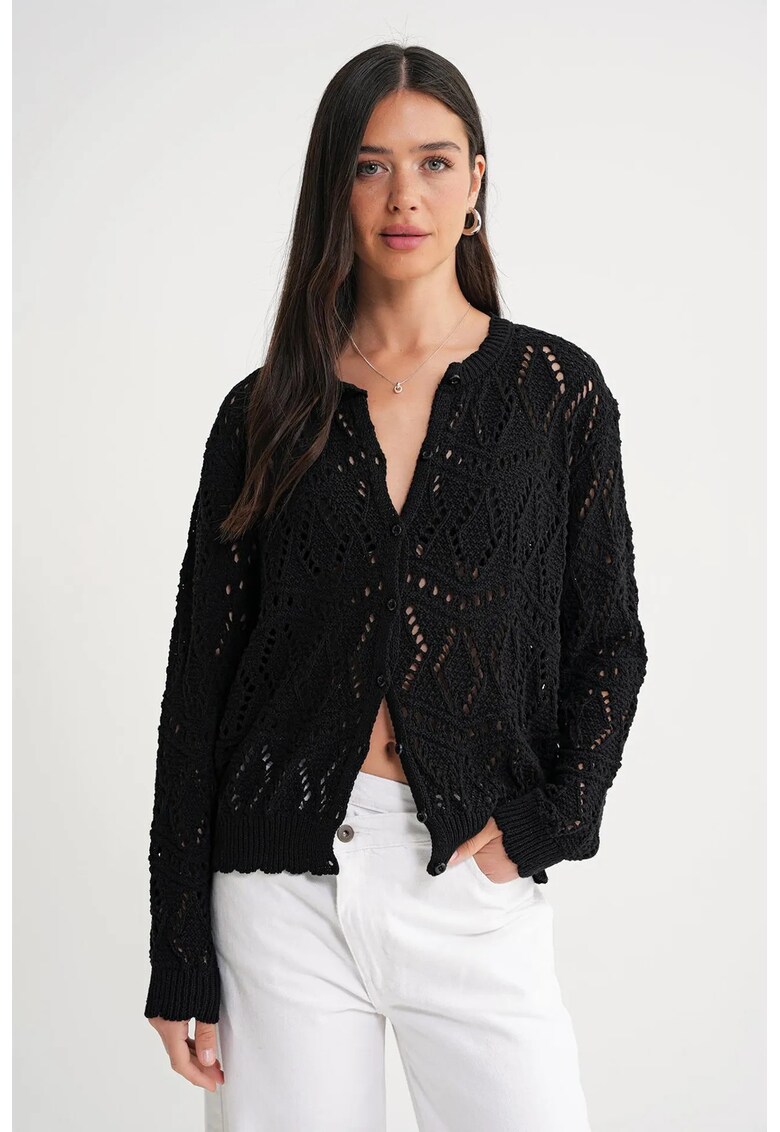 Cardigan - negru - inchidere cu nasturi - tricot -