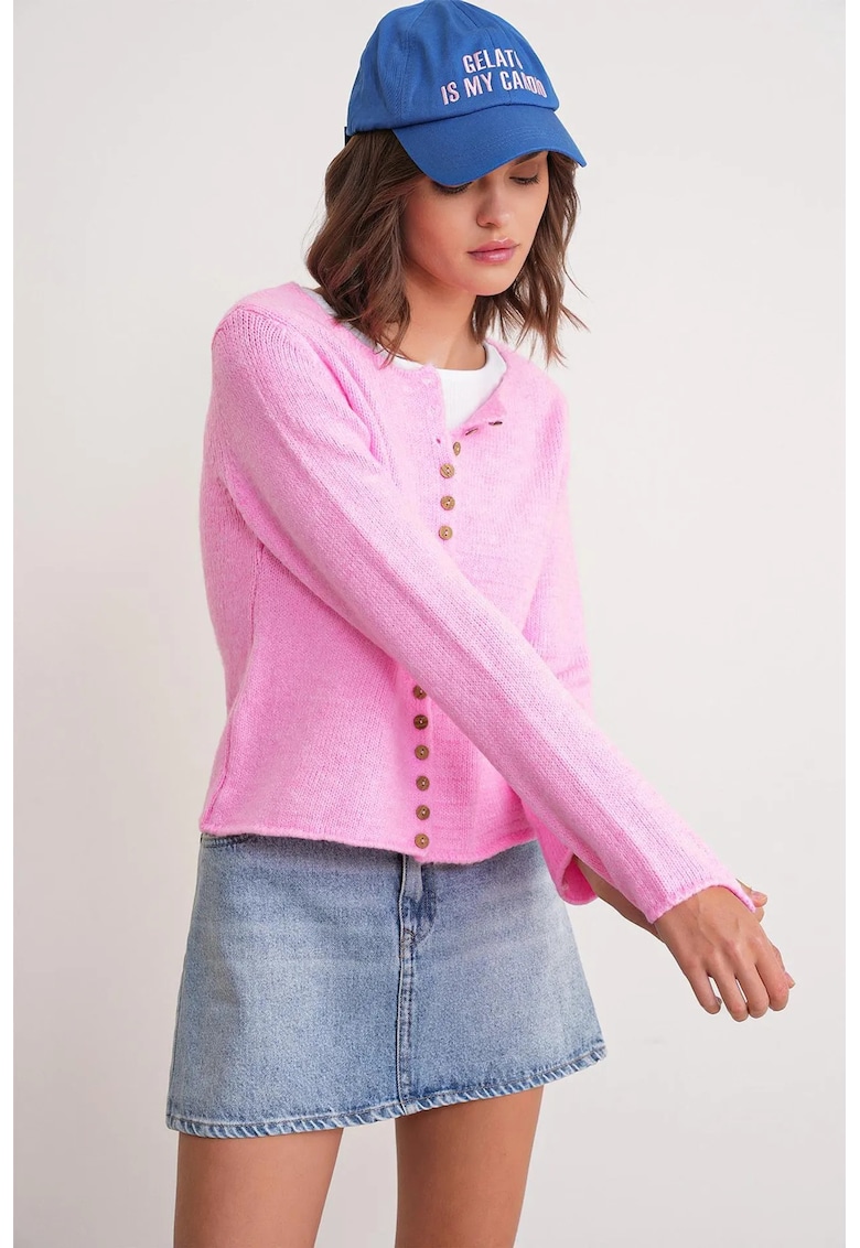 Cardigan - tricot - roz pudrat - cu nervuri si nasturi -