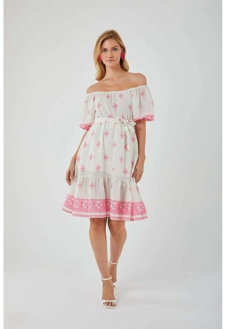 Rochie Midi - Floral - Roz Pudrat - Textil