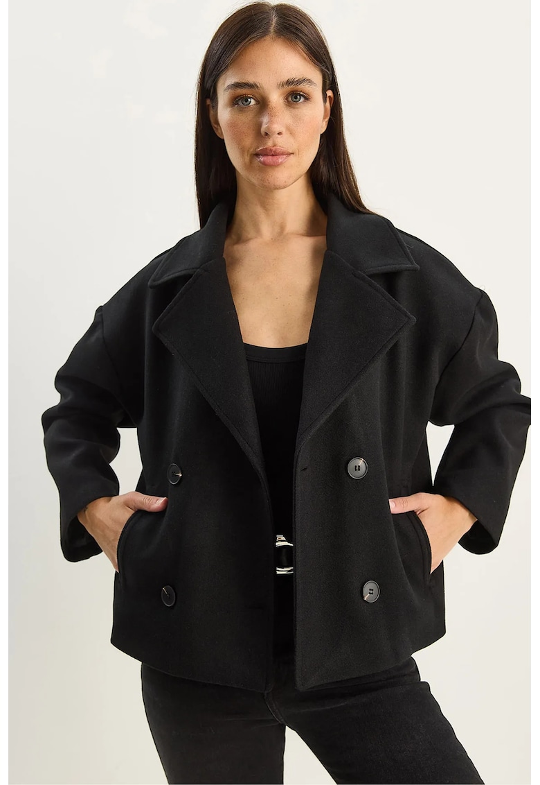 Palton dama jacheta groasa de plus - negru - textil