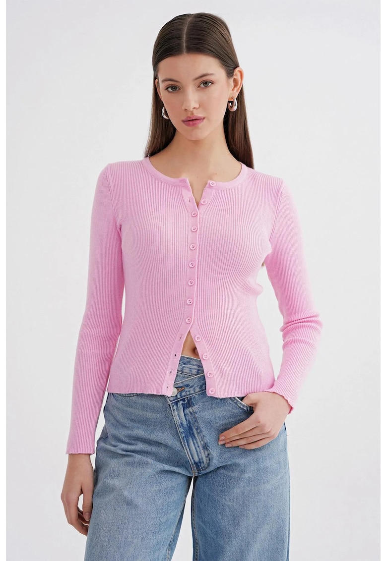 Cardigan - cu slim - roz pudrat - tricot - Roz pudrat