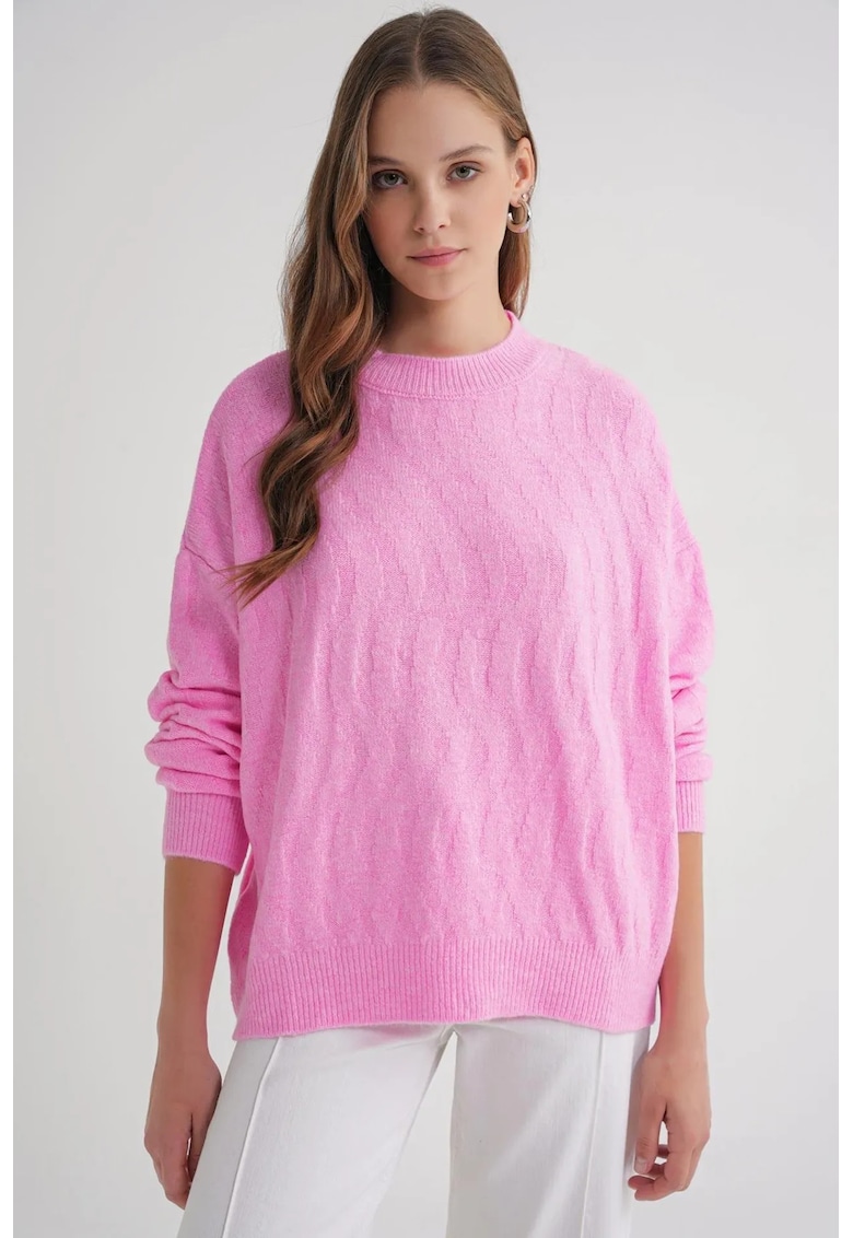 Pulover dama - tricotat - roz pudrat - cu model impletit -