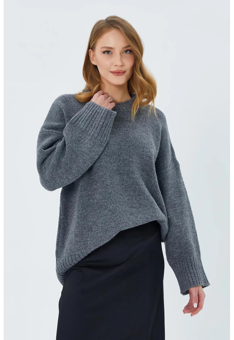 Pulover dama - supradimensionat - gri inchis - textil -