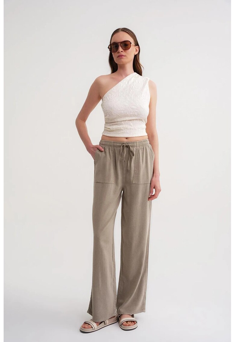 Pantaloni dama - talie elastica - croiala dreapta - maro camel - textil