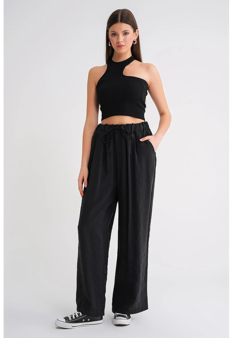 Pantaloni dama - Palazzo - plisati - negru - din modal