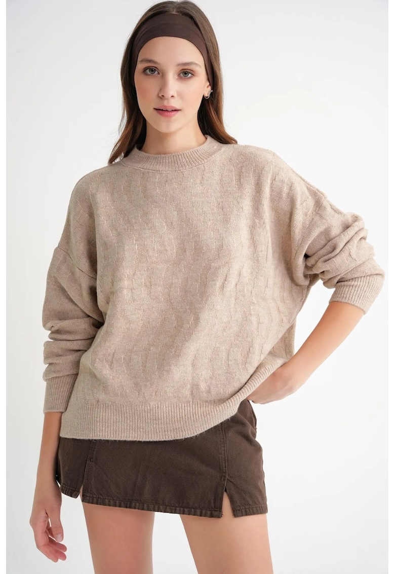 Pulover dama - tricot striat - model impletit - bej natural -